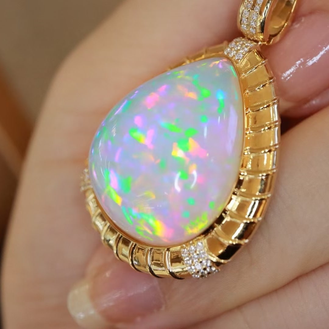 14k Gold 23.18 Ctw Natural Opal & Diamond Pendant( Without Chain ) - 4