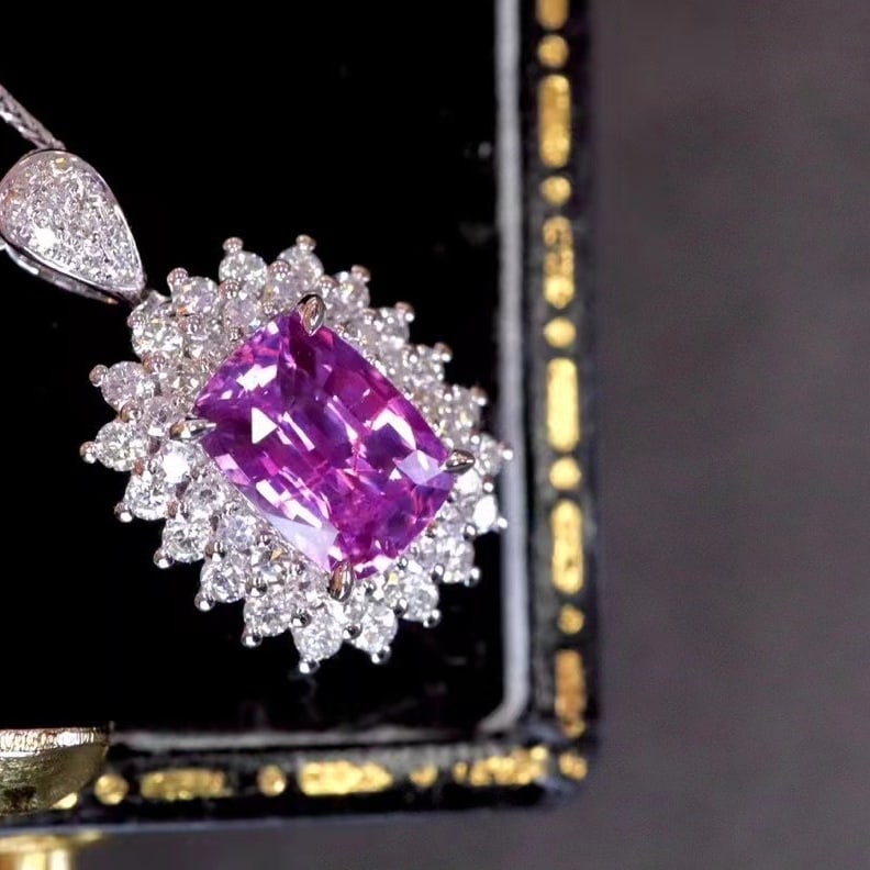 14k Gold 1.64 Ctw Natural Sapphire & Diamond Pendant( Without Chain ) - 2