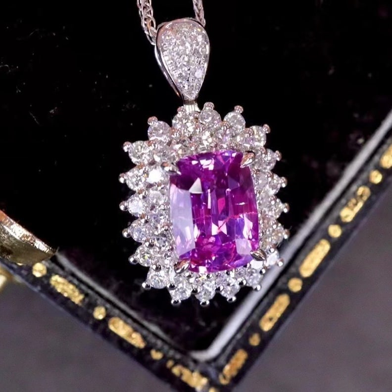 14k Gold 1.64 Ctw Natural Sapphire & Diamond Pendant( Without Chain ) - 3