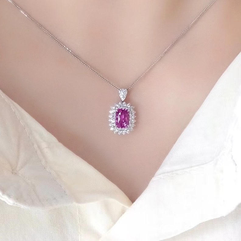 14k Gold 1.64 Ctw Natural Sapphire & Diamond Pendant( Without Chain ) - 4