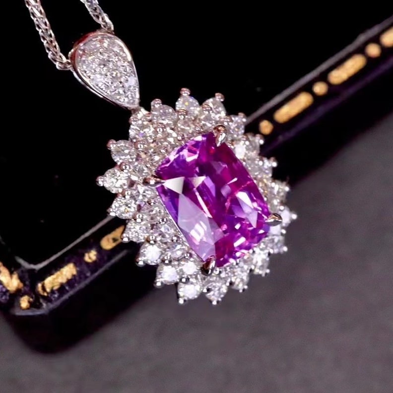 14k Gold 1.64 Ctw Natural Sapphire & Diamond Pendant( Without Chain ) - 5