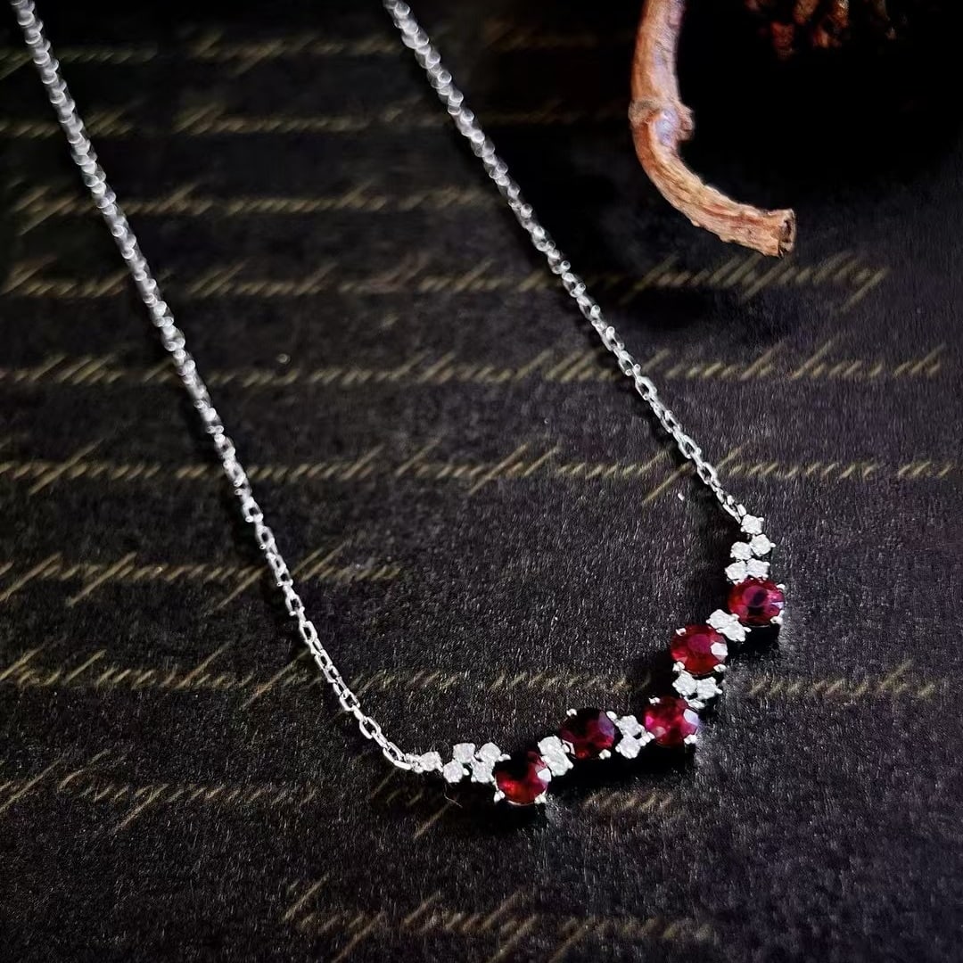 14k Gold 0.75 Ct Natural Ruby & Diamond Necklace - 2