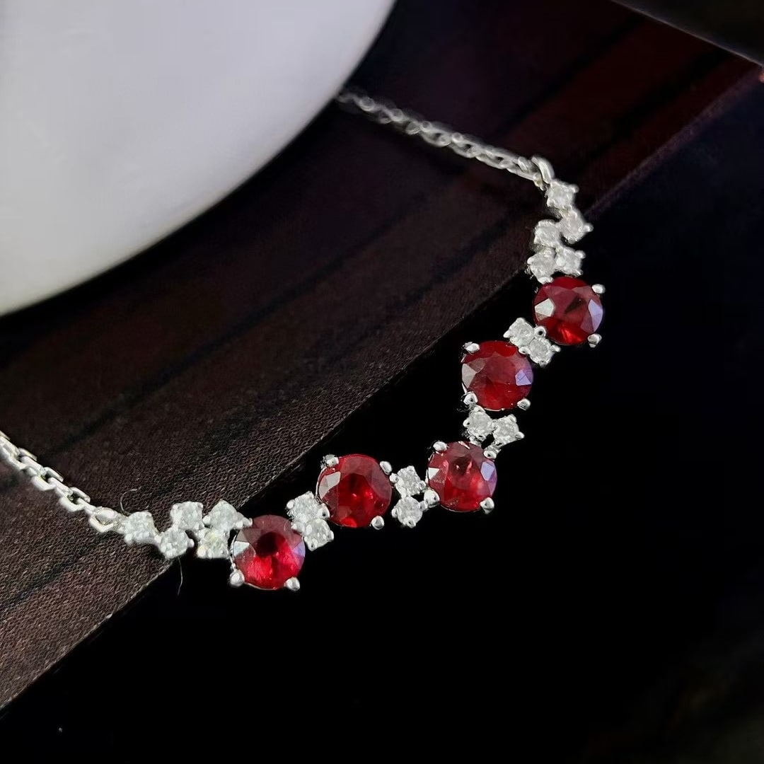 14k Gold 0.75 Ct Natural Ruby & Diamond Necklace - 3