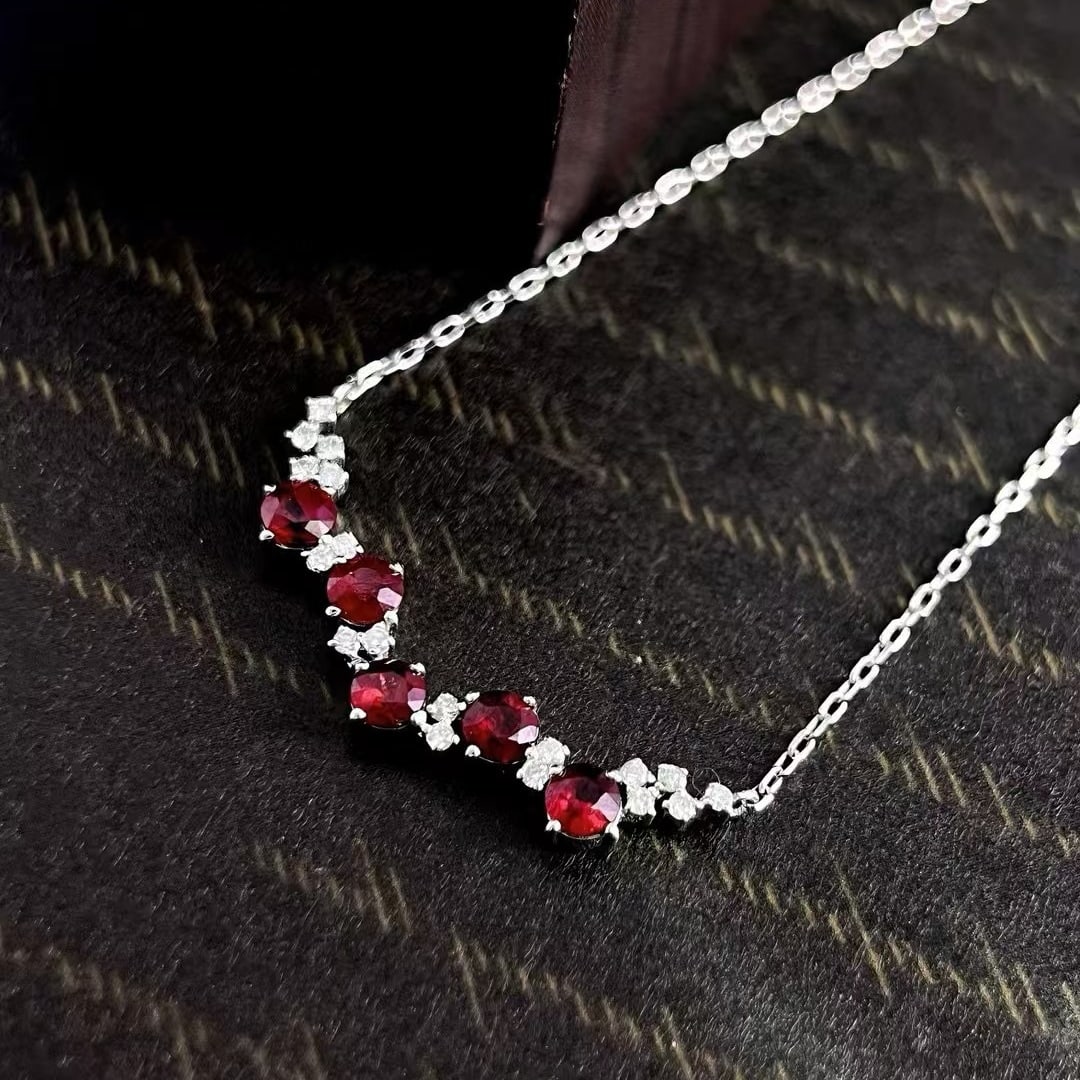14k Gold 0.75 Ct Natural Ruby & Diamond Necklace - 4