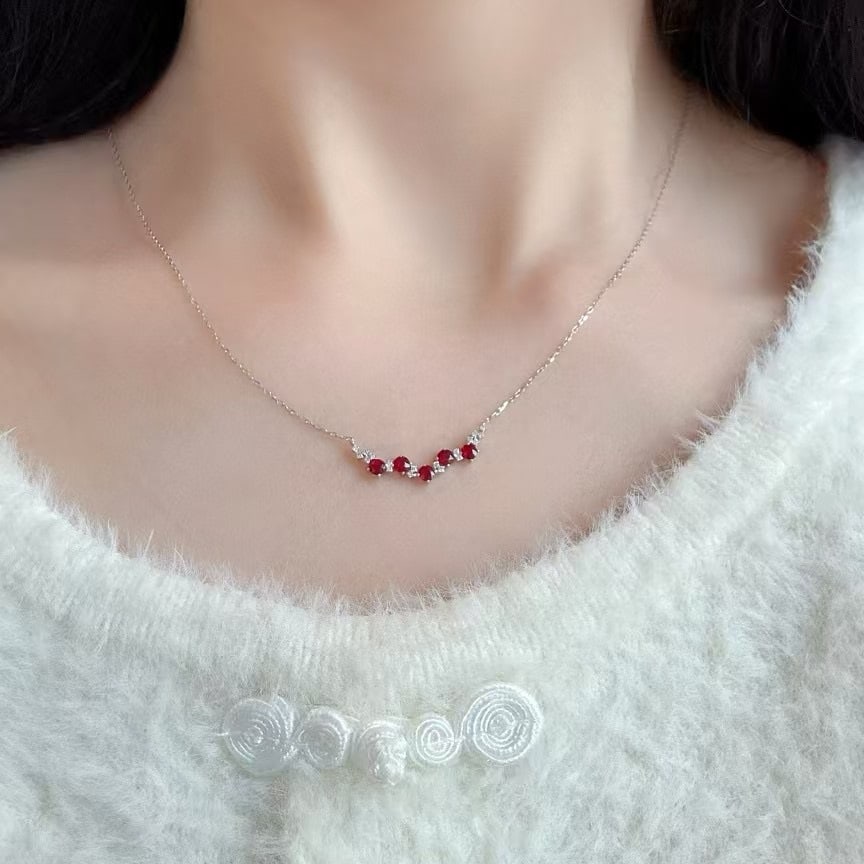 14k Gold 0.75 Ct Natural Ruby & Diamond Necklace - 6