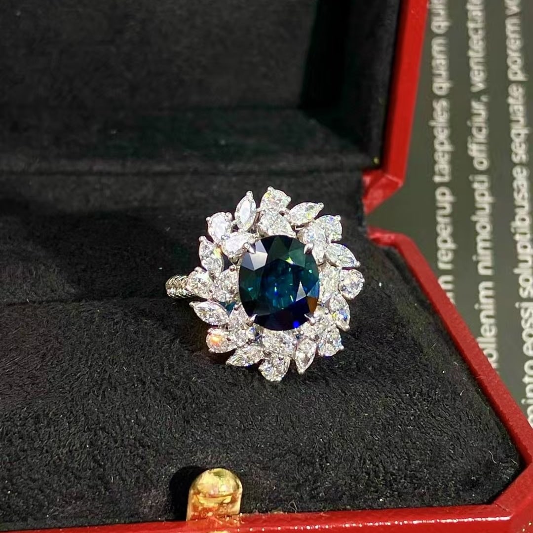 14k Gold 5.07 Ctw Natural Sapphire & Diamond Ring: Ref:230980416 // gold content:14k gold // ring size:7. 25us // // main gemstone:sapphire // shape:oval // carat weight:3. 11ct // color:blue // treatment:natural // // adjacent gemstone 2 : diamond