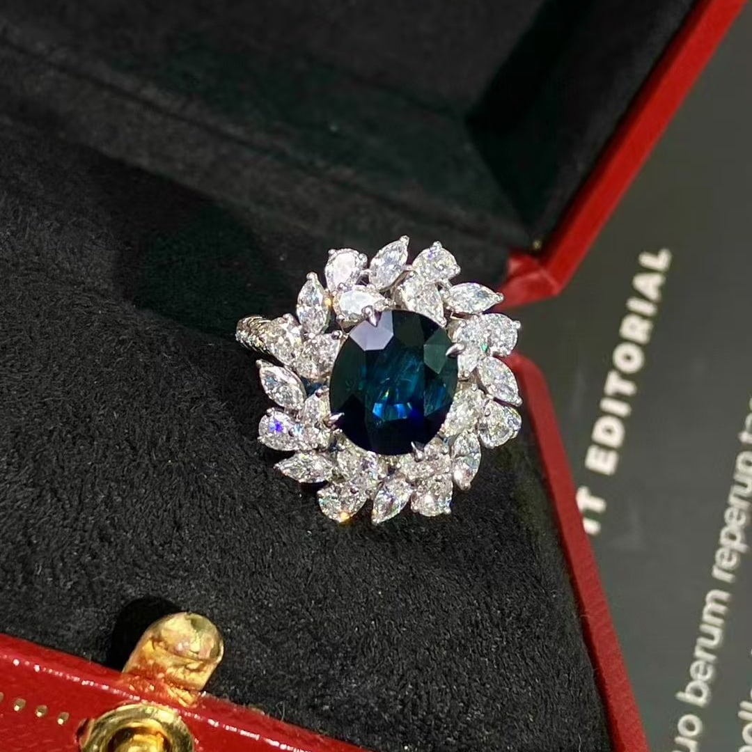 14k Gold 5.07 Ctw Natural Sapphire & Diamond Ring - 2