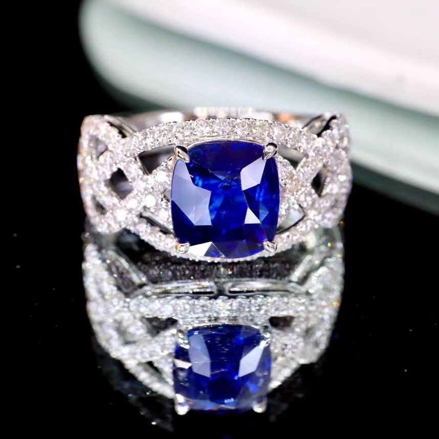 14k Gold 2.60 Ctw Natural Sapphire & Diamond Ring - 4