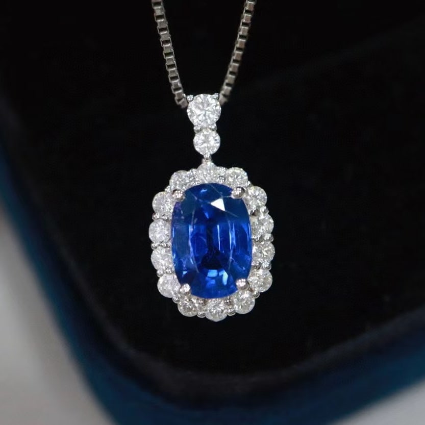 14k Gold 1.55 Ctw Natural Sapphire & Diamond Pendant( Without Chain ) - 2