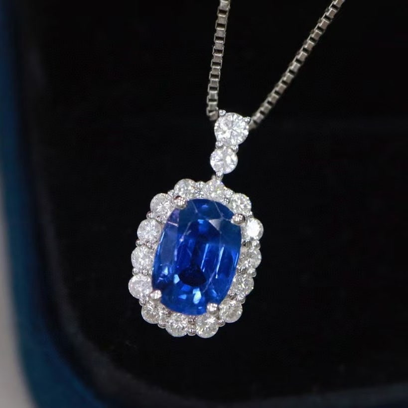 14k Gold 1.55 Ctw Natural Sapphire & Diamond Pendant( Without Chain ) - 3