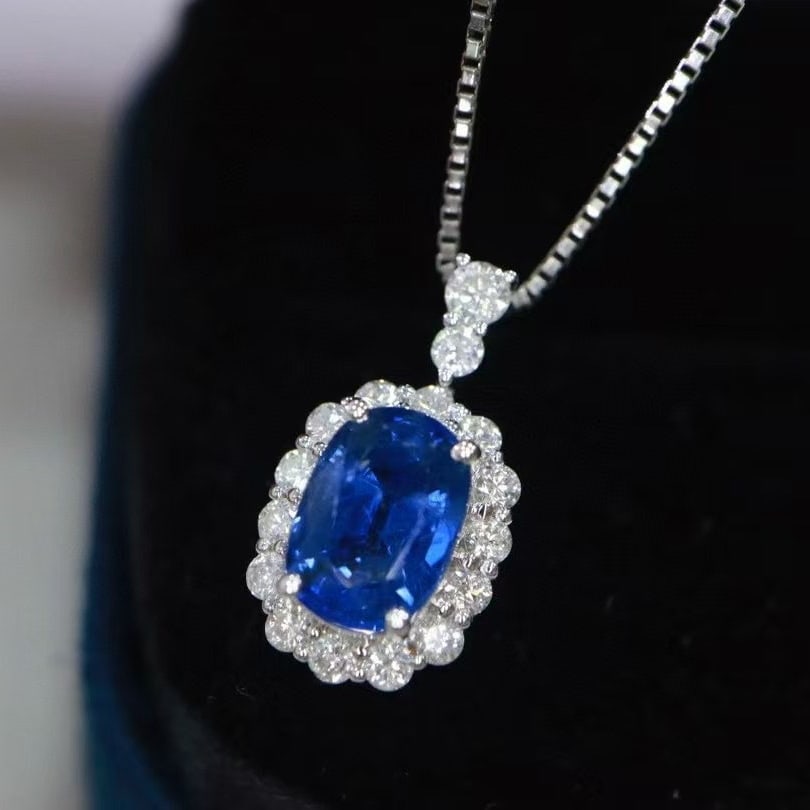 14k Gold 1.55 Ctw Natural Sapphire & Diamond Pendant( Without Chain ) - 4