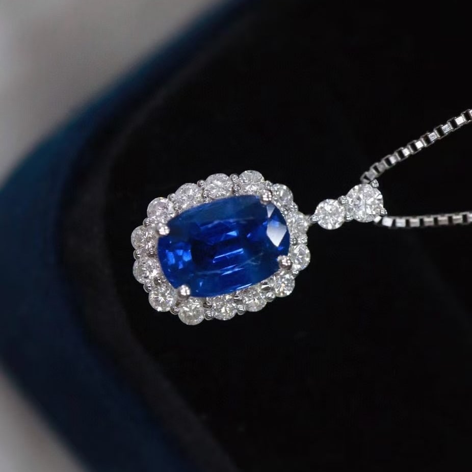 14k Gold 1.55 Ctw Natural Sapphire & Diamond Pendant( Without Chain ) - 5
