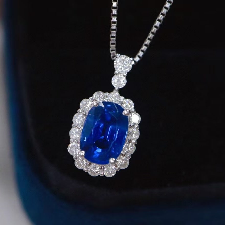 14k Gold 1.55 Ctw Natural Sapphire & Diamond Pendant( Without Chain ) - 6
