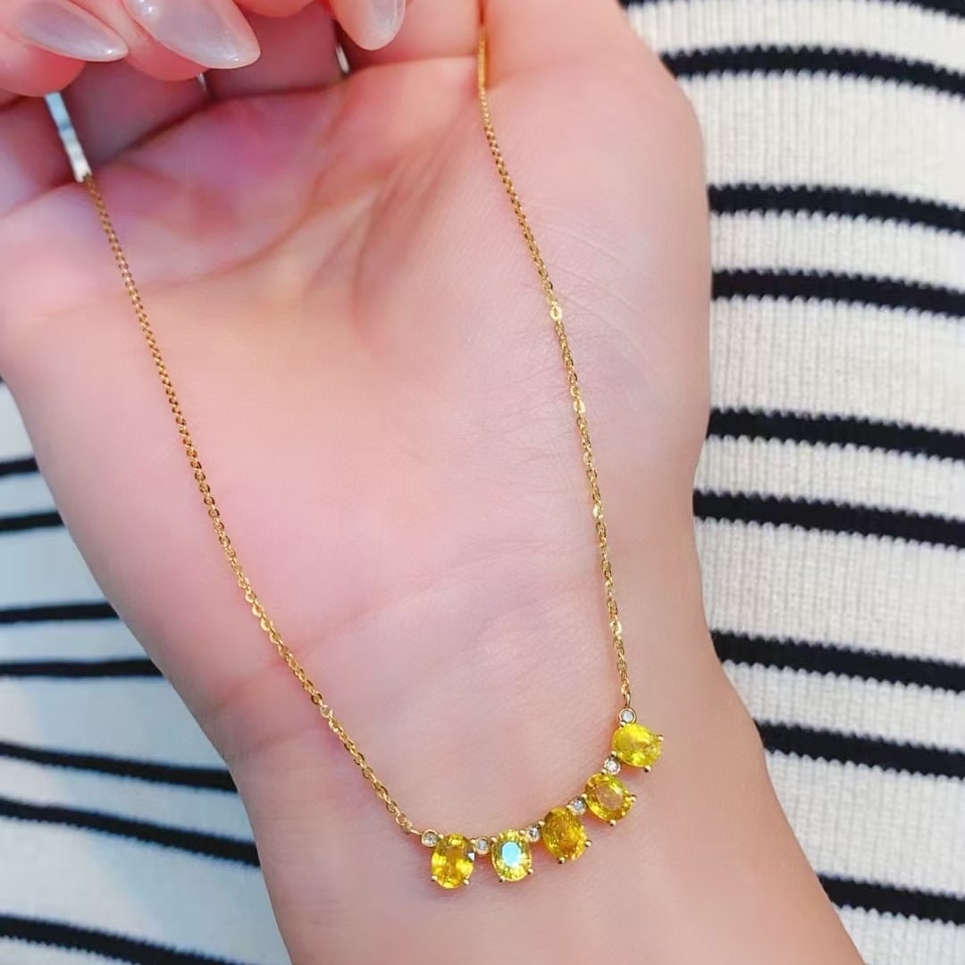 14k Gold 1.2 Ct Natural Sapphire & Diamond Necklace - 2