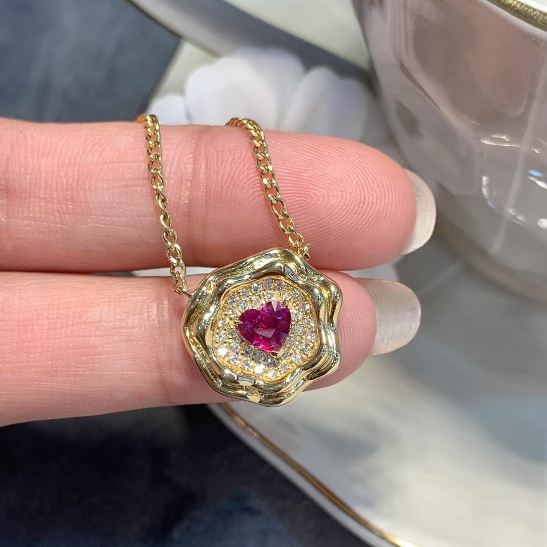 14k Gold 0.58 Ctw Natural Ruby & Diamond Necklace - 3