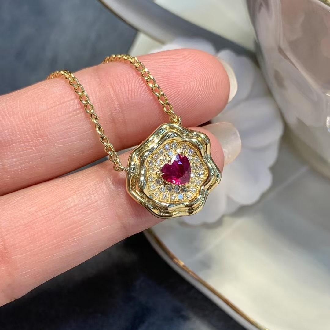 14k Gold 0.58 Ctw Natural Ruby & Diamond Necklace - 5