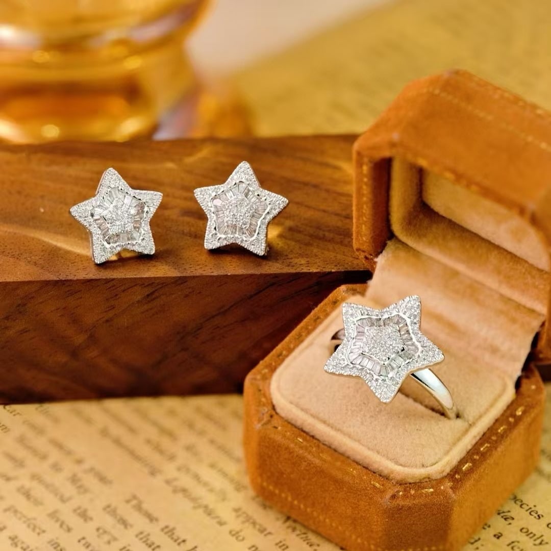 14k Gold 1.2 Ctw Natural H Diamond Jewelry Set: Ref:230980442 // gold content:14k gold // ring size:7. 25us // // earrings // main gemstone:diamond // shape:multiply // carat weight:0. 7ct // clarity grade:vs-si // color:h // treatment:natural //