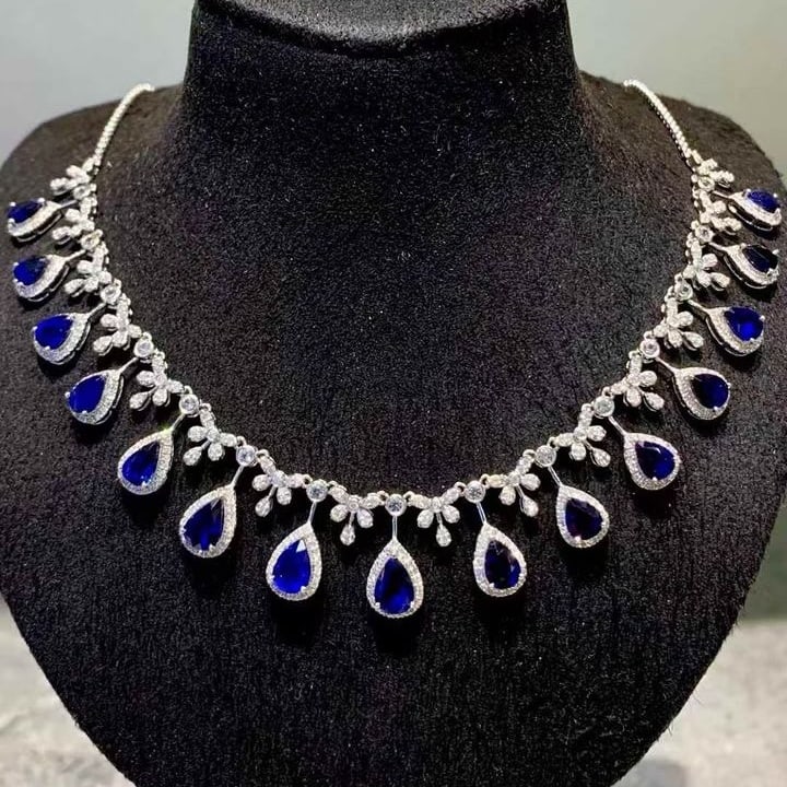 14k Gold 7.2 Ct Natural Sapphire & Diamond & Sapphire Necklace (1 of 7)