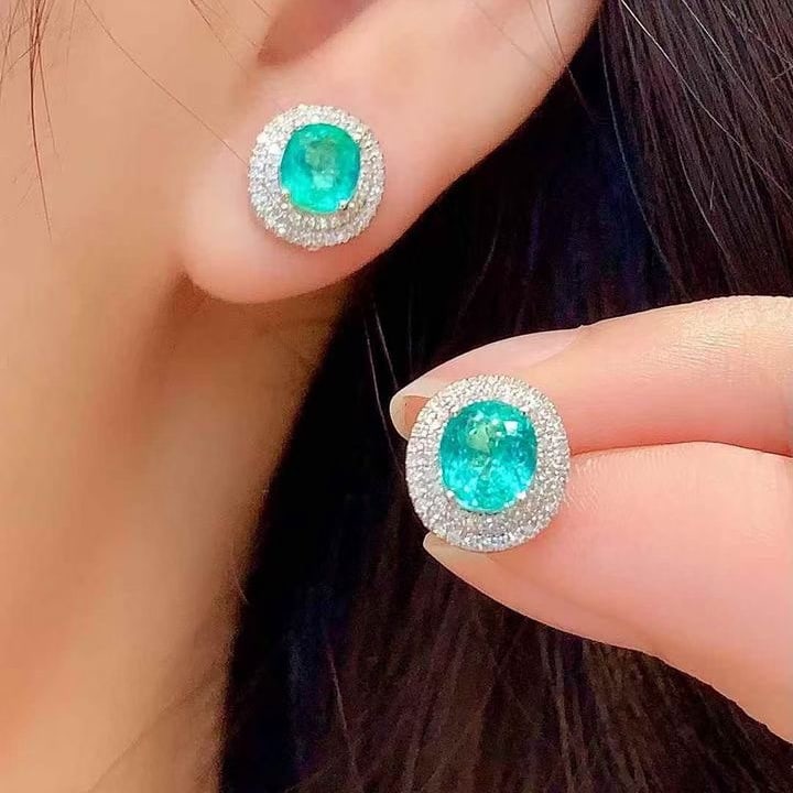 14k Gold 1.88 Ct Natural Paraiba Tourmaline & Diamond Earrings - 5
