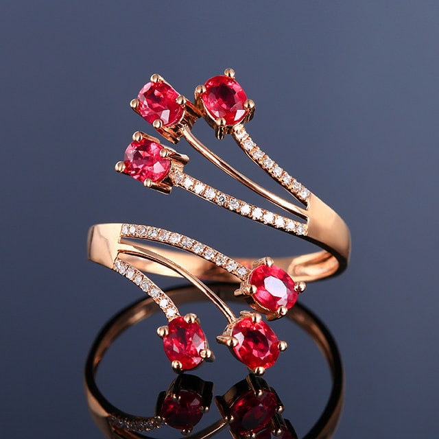 14k Gold 1.37 Ctw Natural Ruby & Diamond Ring: Ref:231147127 // gold content:14k gold // ring size:7. 25us // // main gemstone:ruby // shape:oval // carat weight:1. 25ct // color:red // treatment:natural // // adjacent gemstone 2 : diamond //