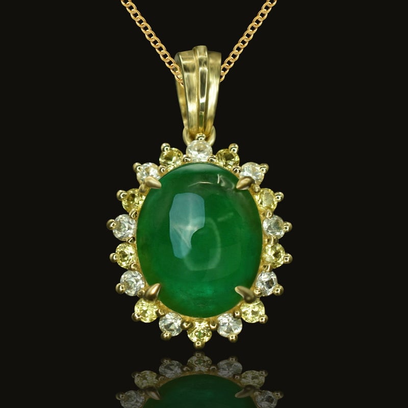 14k Gold 4.20 Ctw Natural Emerald & Sapphire Pendant( Without Chain ): Ref:231147131 // gold content:14k gold // main gemstone:emerald // shape:oval // carat weight:3. 81ct // color:green // treatment:natural // // adjacent gemstone 2 : sapphire // shape:round // carat