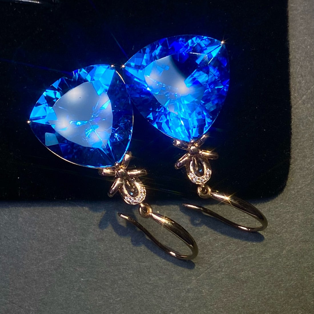 14k Gold 34.9 Ct Natural Topaz & Diamond Earrings - 2