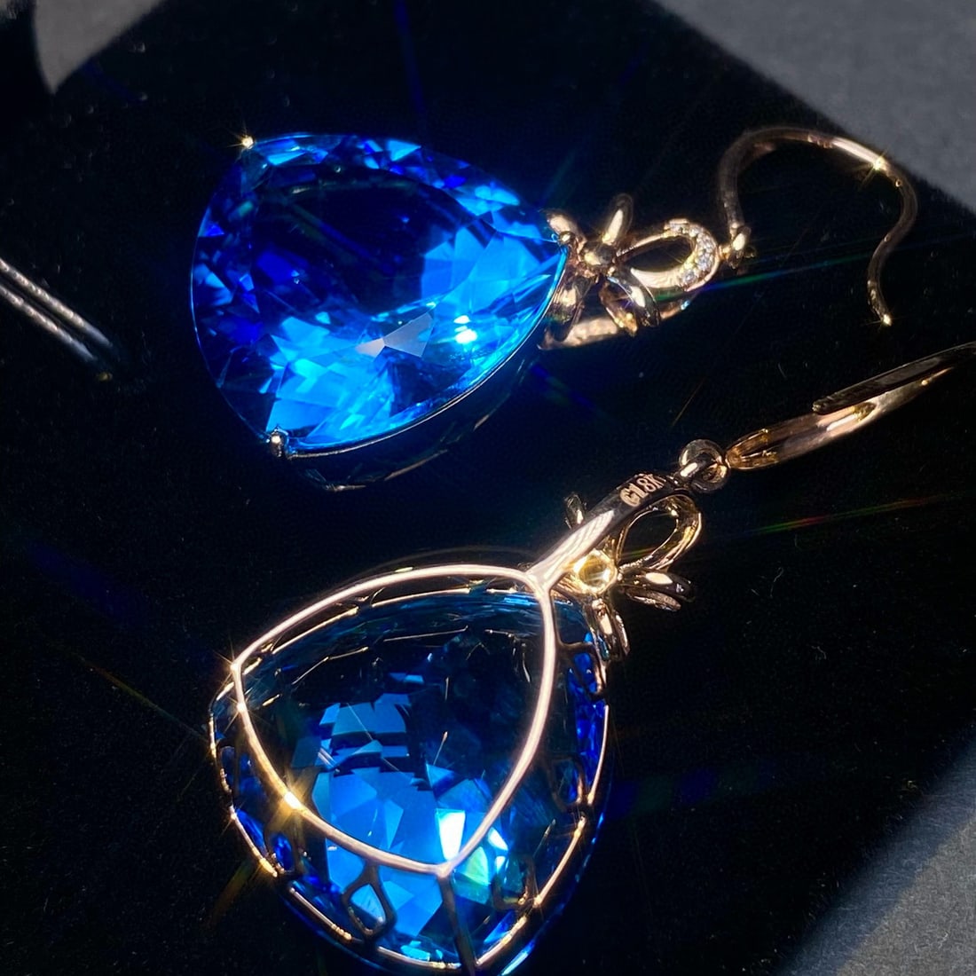 14k Gold 34.9 Ct Natural Topaz & Diamond Earrings - 5