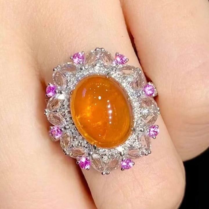 14k Gold 6.35 Ct Natural Spessartine & Diamond & Sapphire Ring: Ref:231147156 // gold content:14k gold // ring size:7. 25us // // main gemstone:spessartine // shape:oval // carat weight:6. 35ct // color:orange // treatment:natural // // adjacent gemstone 2 :