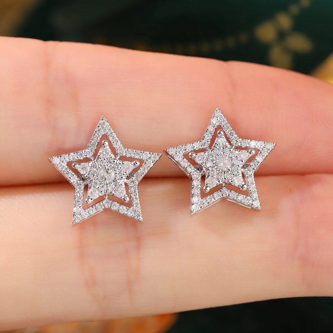 14k Gold 0.5 Ct Natural H Diamond Earrings - 4