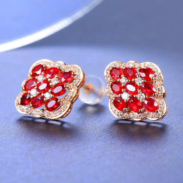 14k Gold 2.08 Ctw Natural Ruby & Diamond Earrings - 2