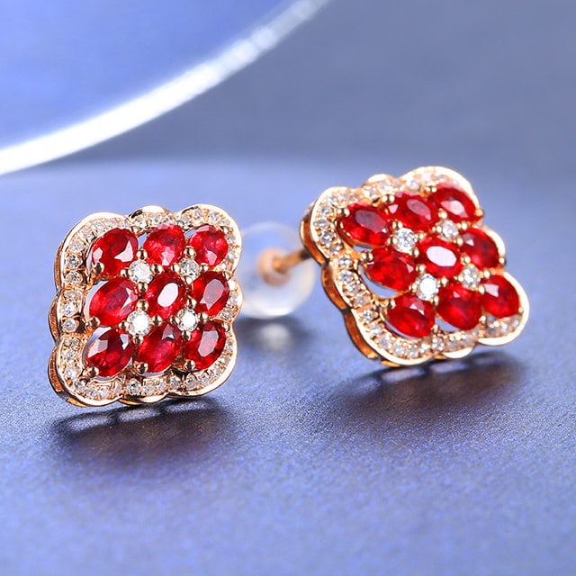 14k Gold 2.08 Ctw Natural Ruby & Diamond Earrings - 3