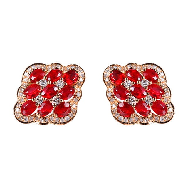 14k Gold 2.08 Ctw Natural Ruby & Diamond Earrings - 5