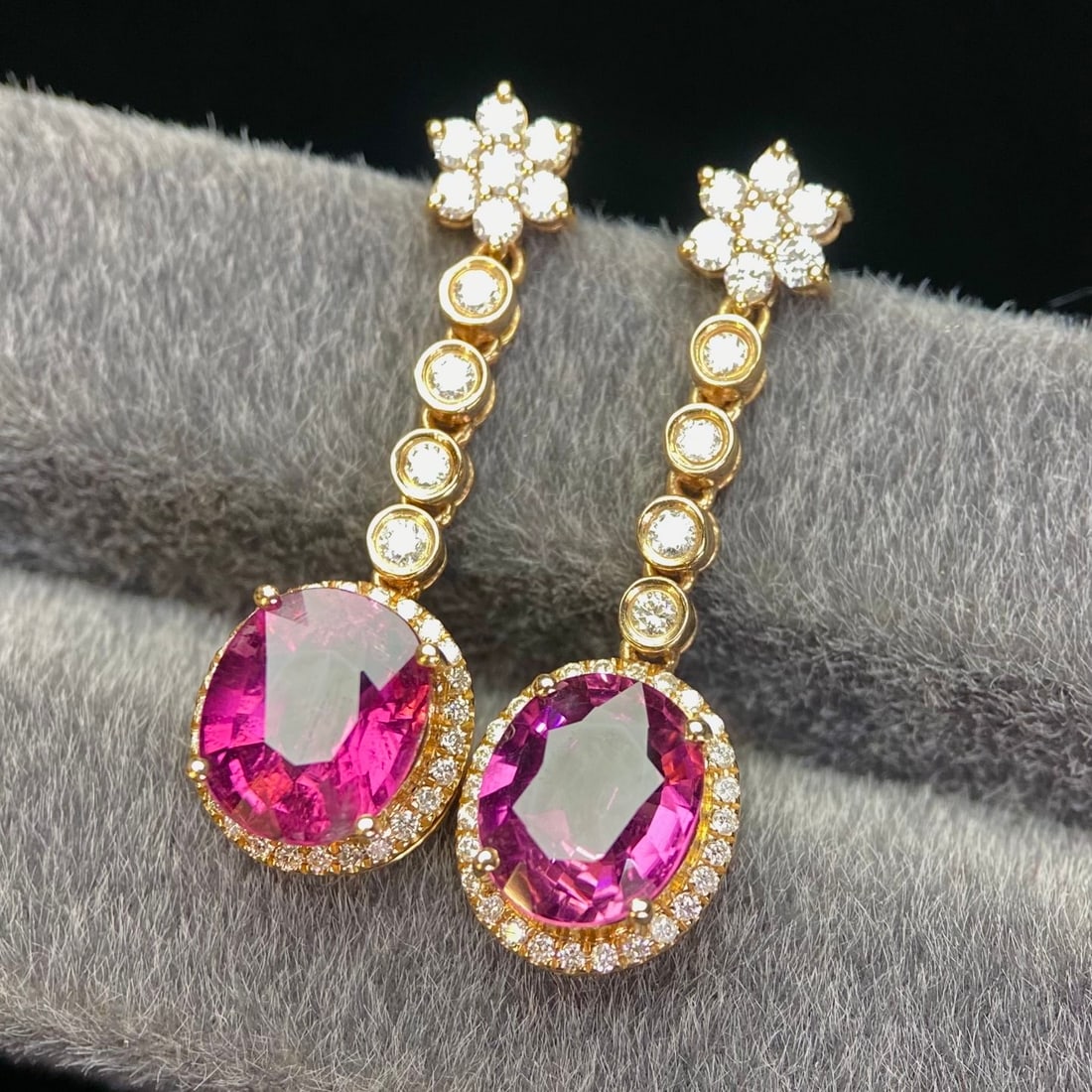 14k Gold 3.80 Ct Natural Tourmaline & Diamond Earrings - 2