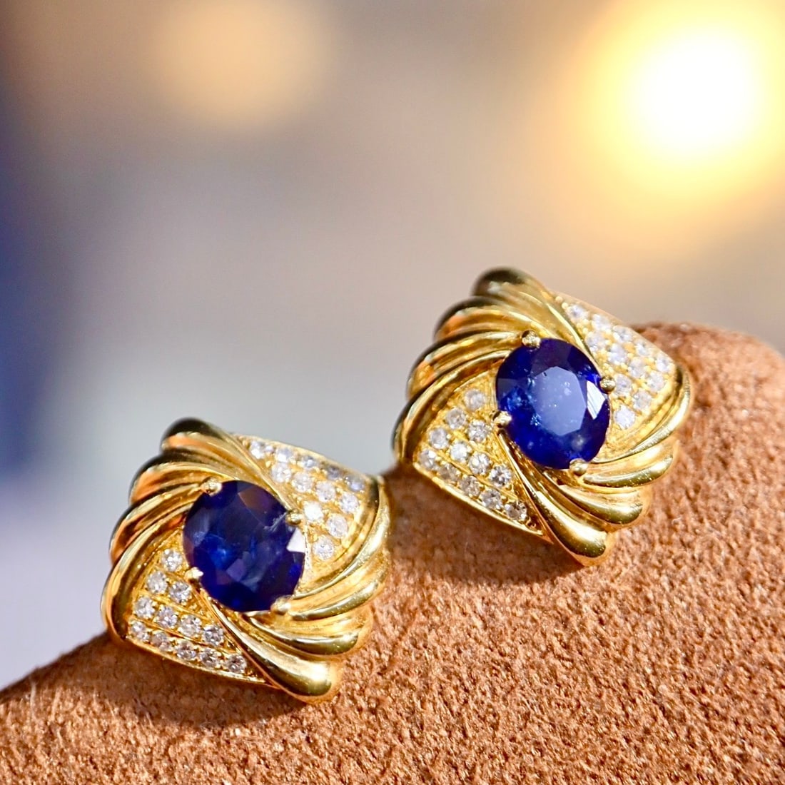 14k Gold 1.12 Ctw Natural Sapphire & Diamond Earrings (1 of 7)