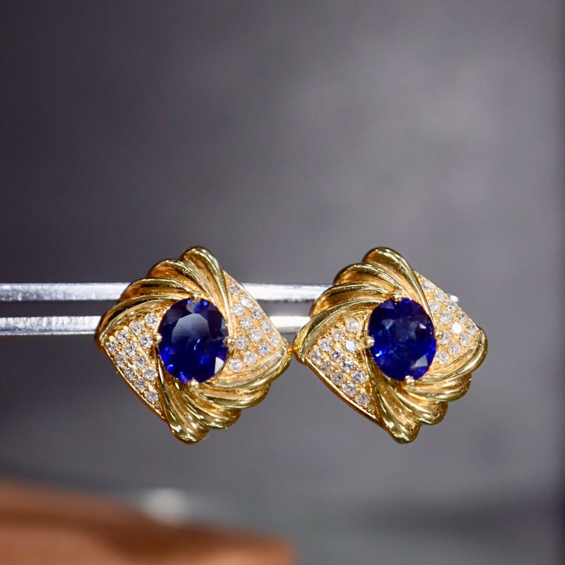 14k Gold 1.12 Ctw Natural Sapphire & Diamond Earrings - 5