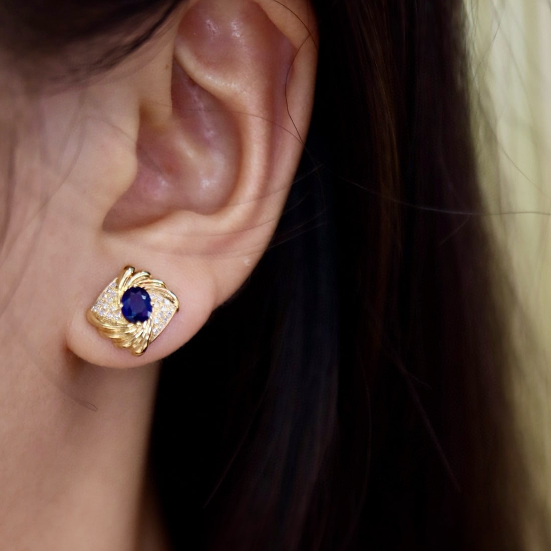14k Gold 1.12 Ctw Natural Sapphire & Diamond Earrings - 6