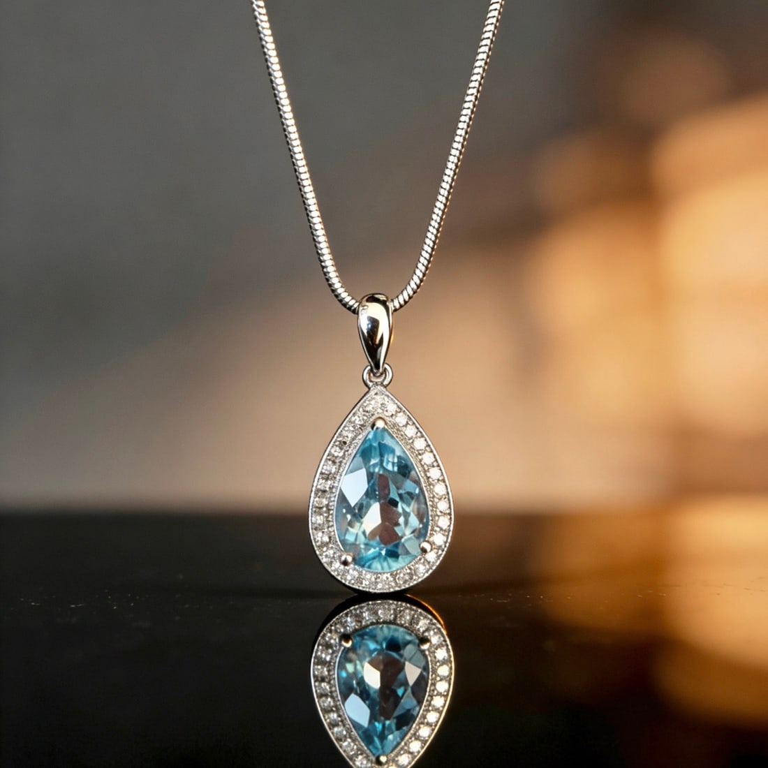 14k Gold 1.56 Ct Natural Aquamarine & Diamond Pendant( Without Chain ): Ref:231148124 // gold content:14k gold // main gemstone:aquamarine // shape:pear // carat weight:1. 56ct // color:blue // treatment:natural // // adjacent gemstone 2 : diamond // shape:round // clarit