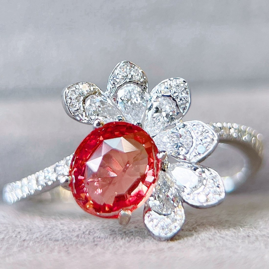 14k Gold 1.42 Ctw Natural Padparadscha Sapphire & Diamond Ring - 5