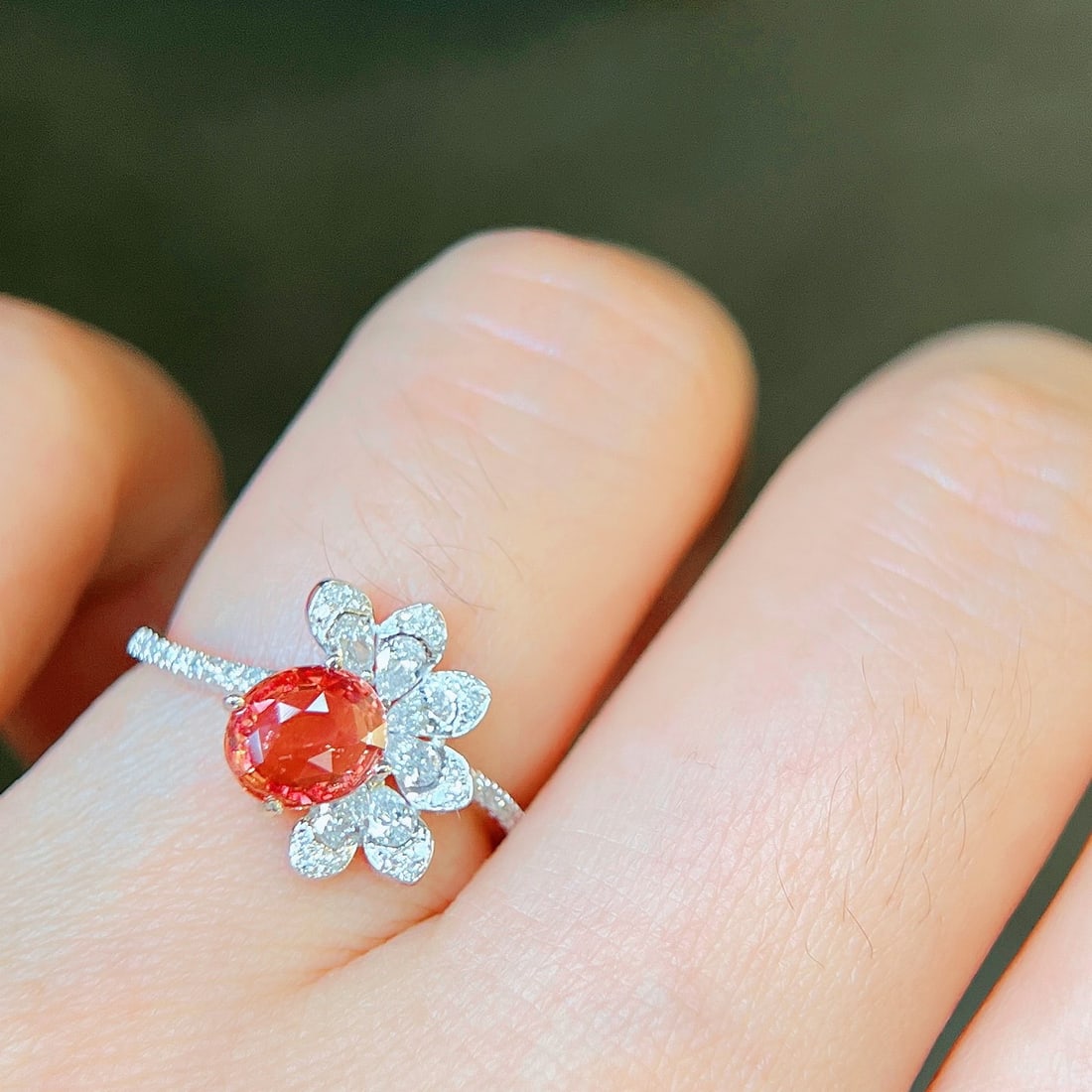 14k Gold 1.42 Ctw Natural Padparadscha Sapphire & Diamond Ring - 8