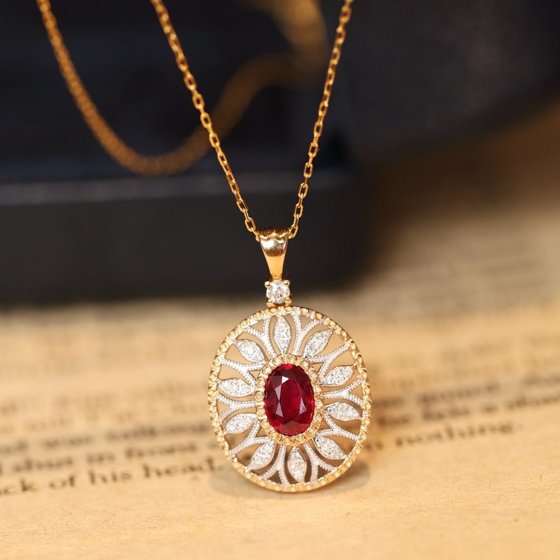 14k Gold 0.65 Ctw Vivid Red Natural Ruby & Diamond Pendant( Without Chain ) - 2