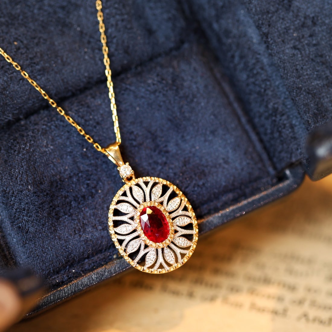 14k Gold 0.65 Ctw Vivid Red Natural Ruby & Diamond Pendant( Without Chain ) - 3