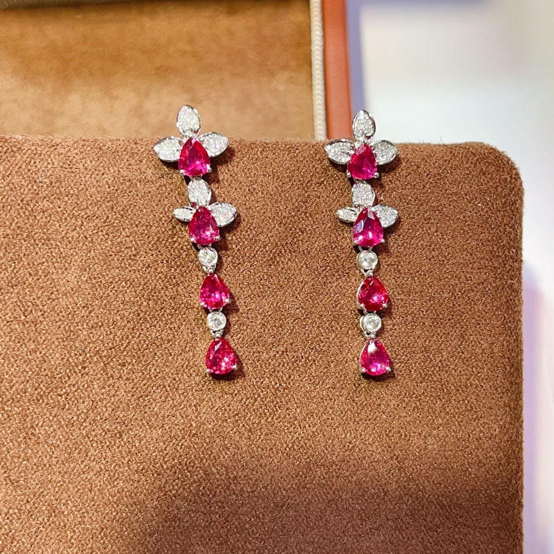 14k Gold 2.00 Ct Natural Ruby & Diamond Earrings - 2