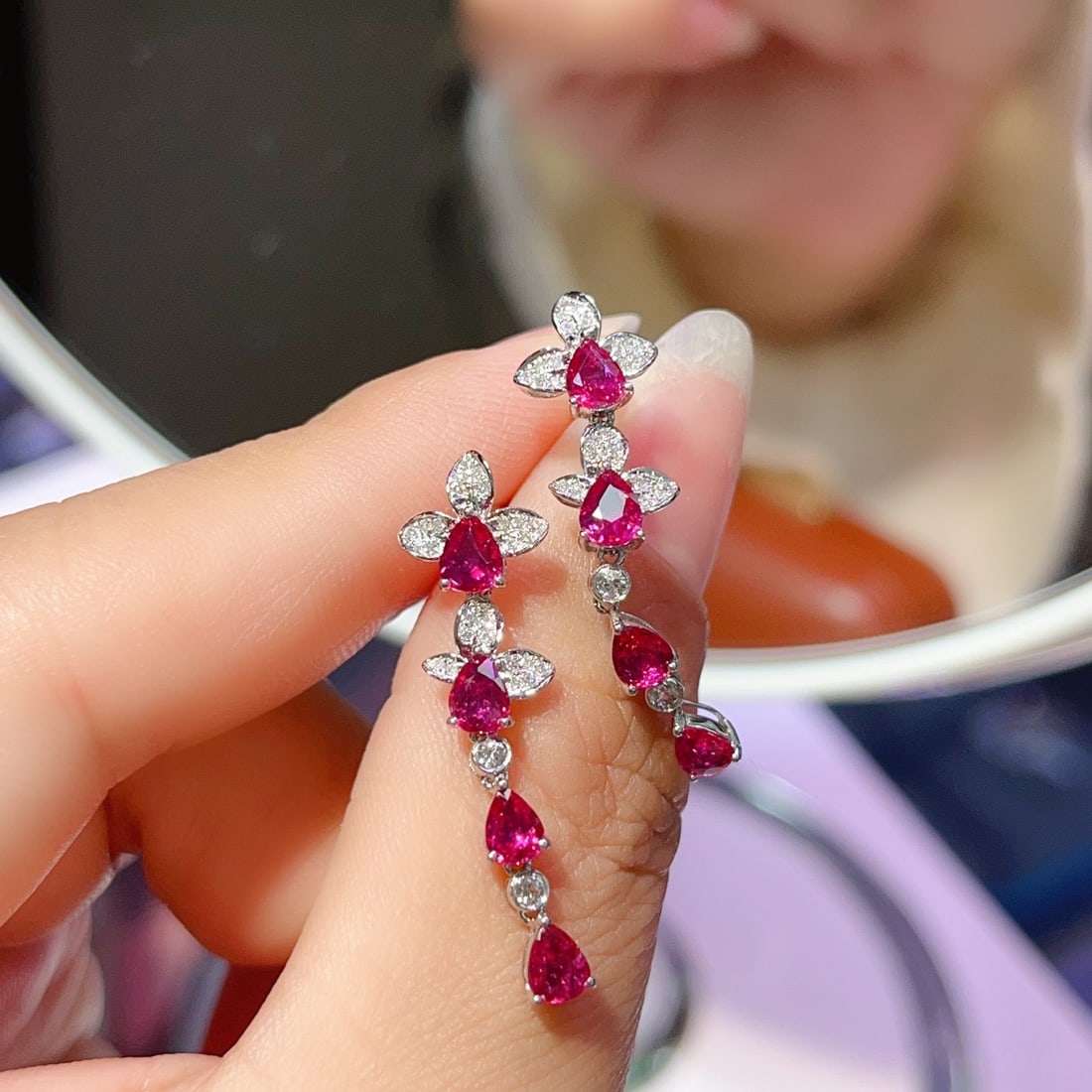 14k Gold 2.00 Ct Natural Ruby & Diamond Earrings - 3