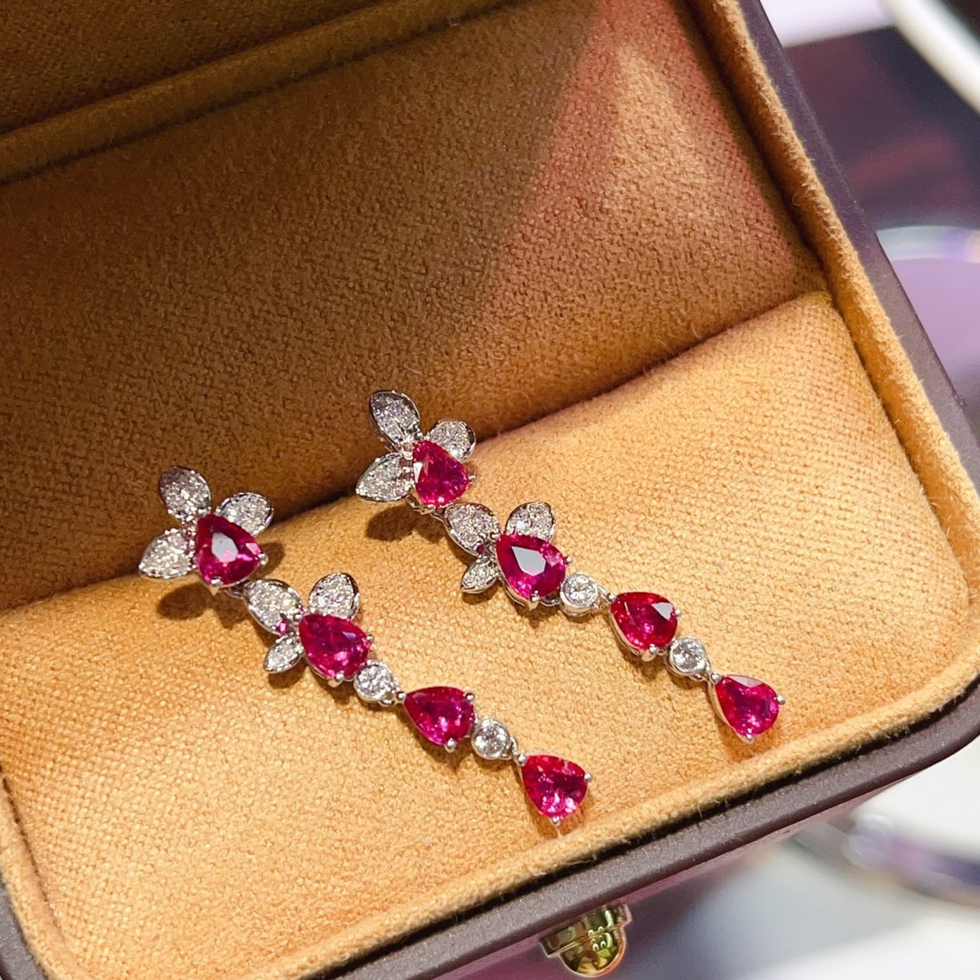 14k Gold 2.00 Ct Natural Ruby & Diamond Earrings - 4