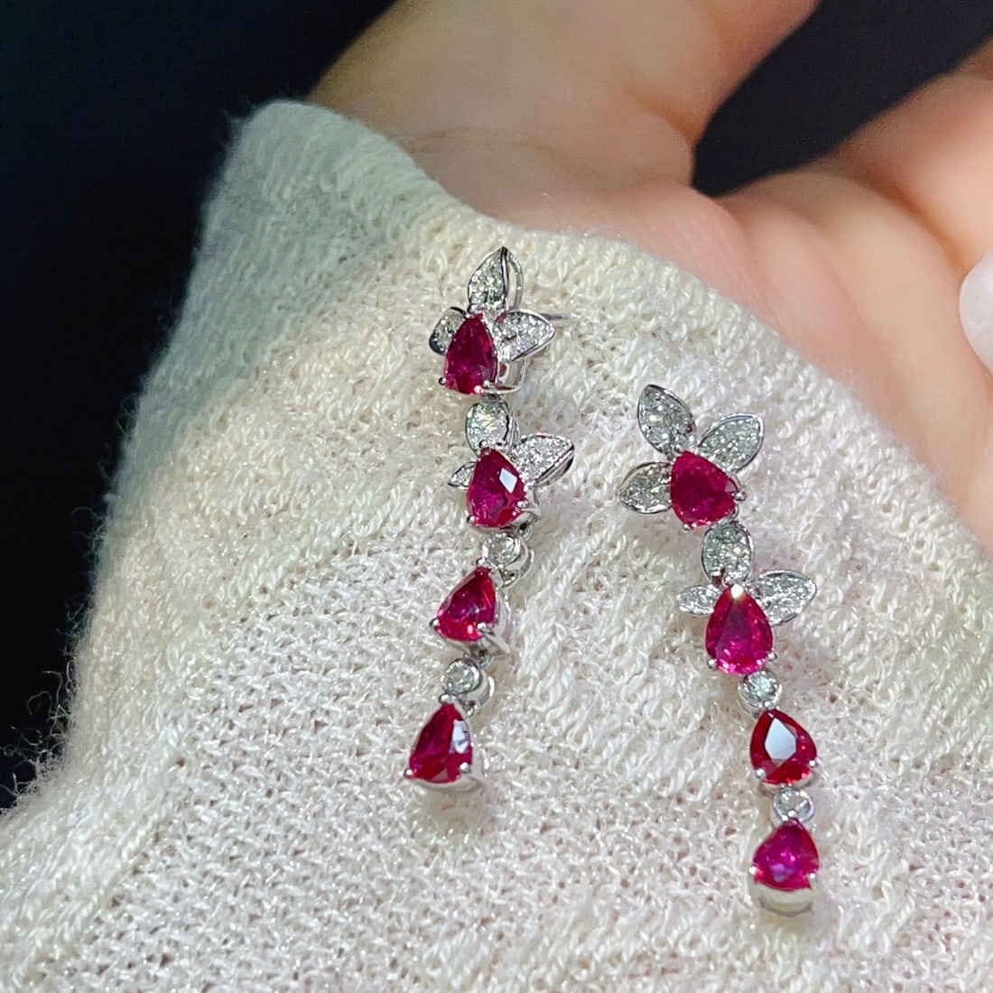 14k Gold 2.00 Ct Natural Ruby & Diamond Earrings - 6