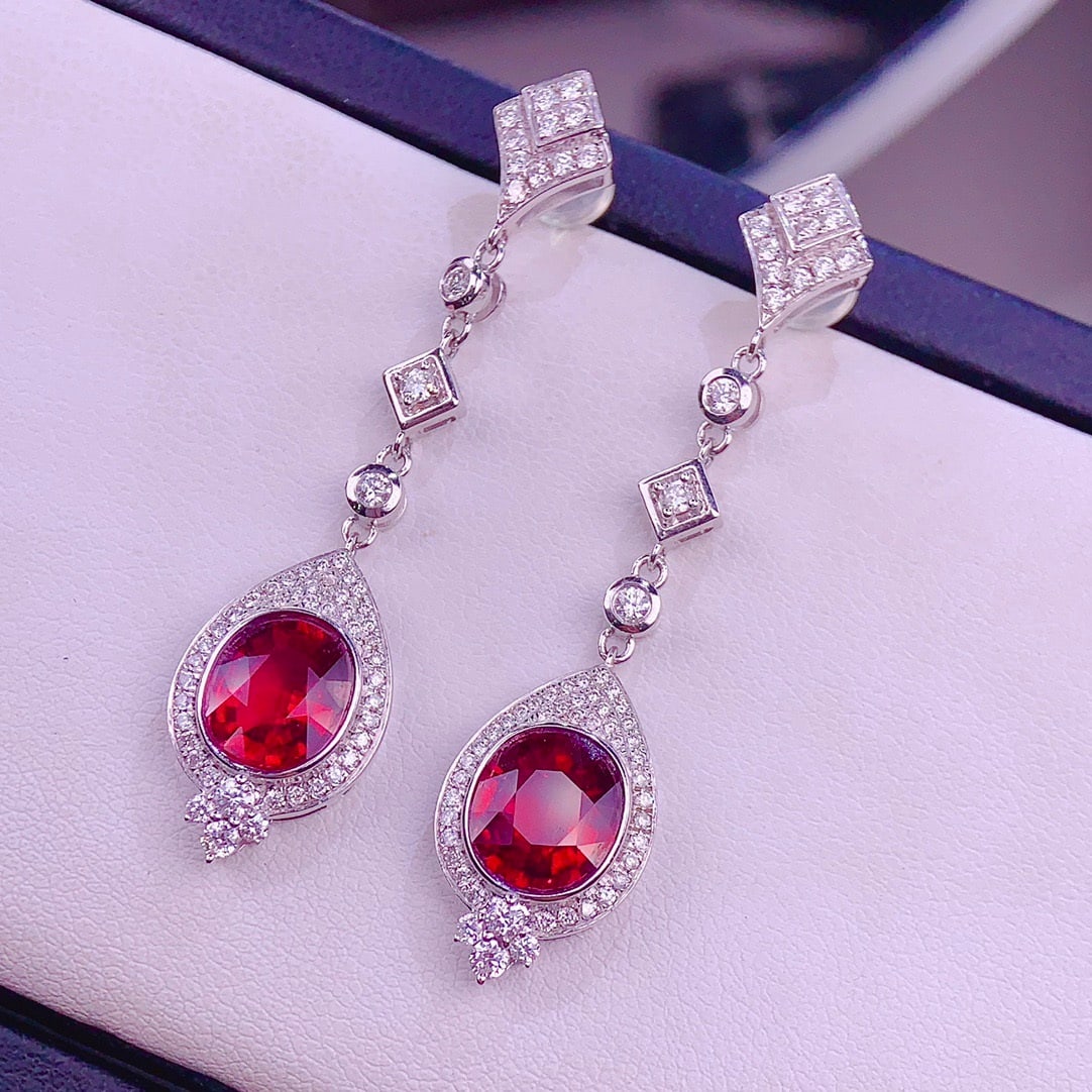 14k Gold 4 Ct Natural Tourmaline & Diamond Earrings - 2