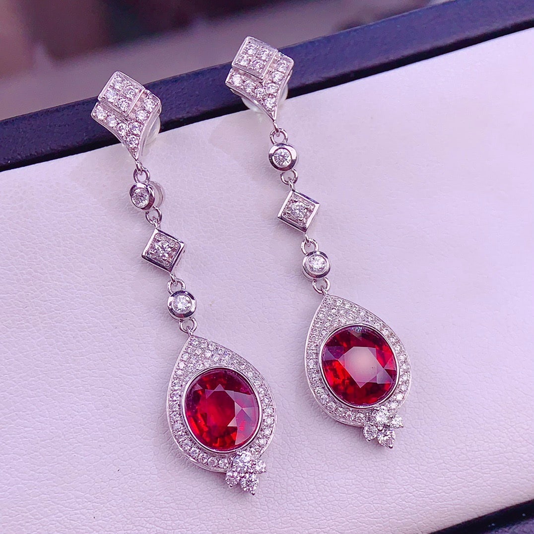 14k Gold 4 Ct Natural Tourmaline & Diamond Earrings - 5