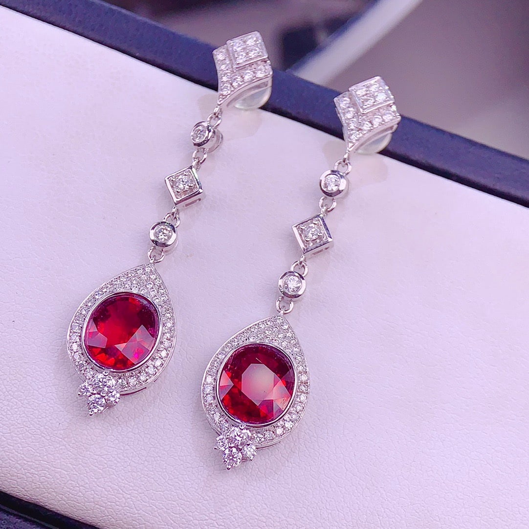 14k Gold 4 Ct Natural Tourmaline & Diamond Earrings - 6