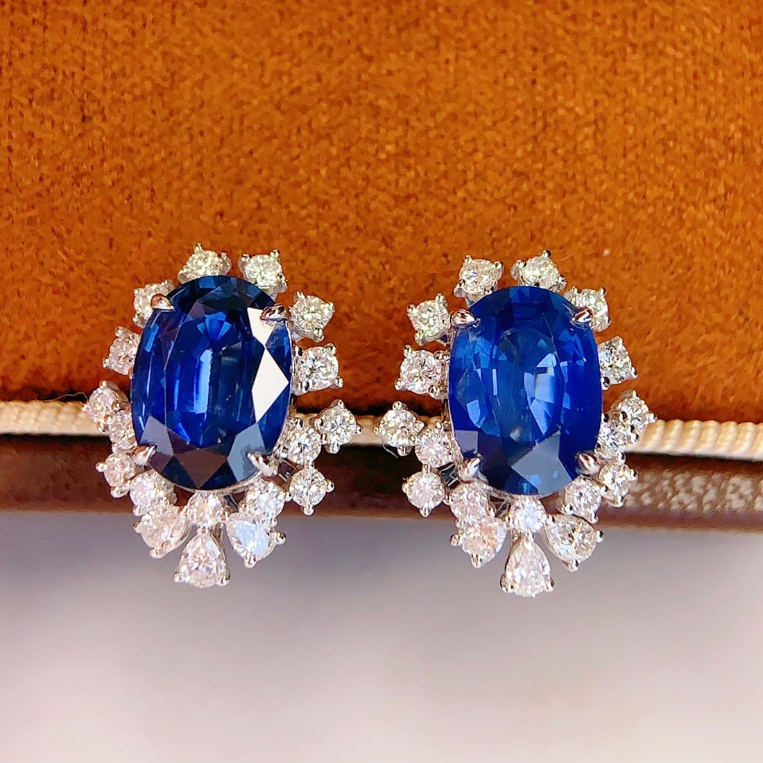 14k Gold 3.33 Ct Natural Sapphire & Diamond Earrings - 3