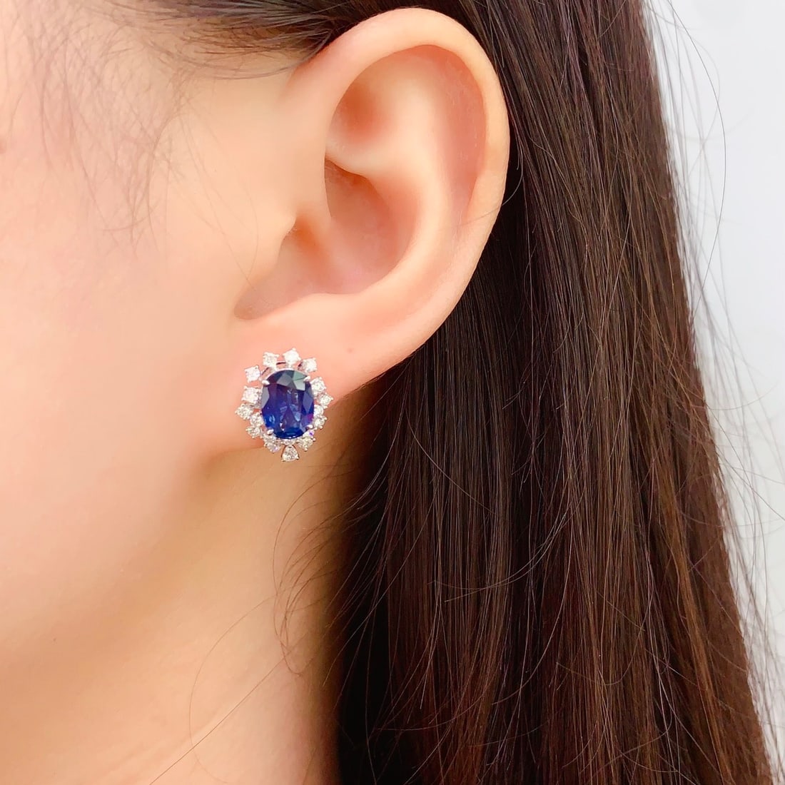 14k Gold 3.33 Ct Natural Sapphire & Diamond Earrings - 6